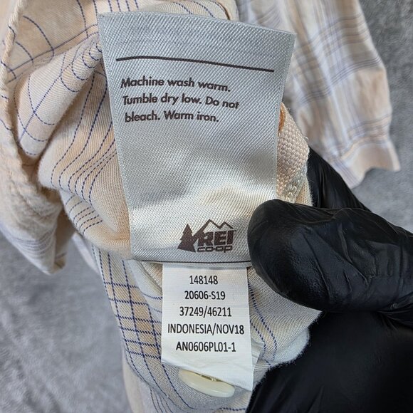 REI Co Op Shirt Womens Small Peach Blue Plaid Long Sleeve Button Front Cotton - Picture 9 of 10